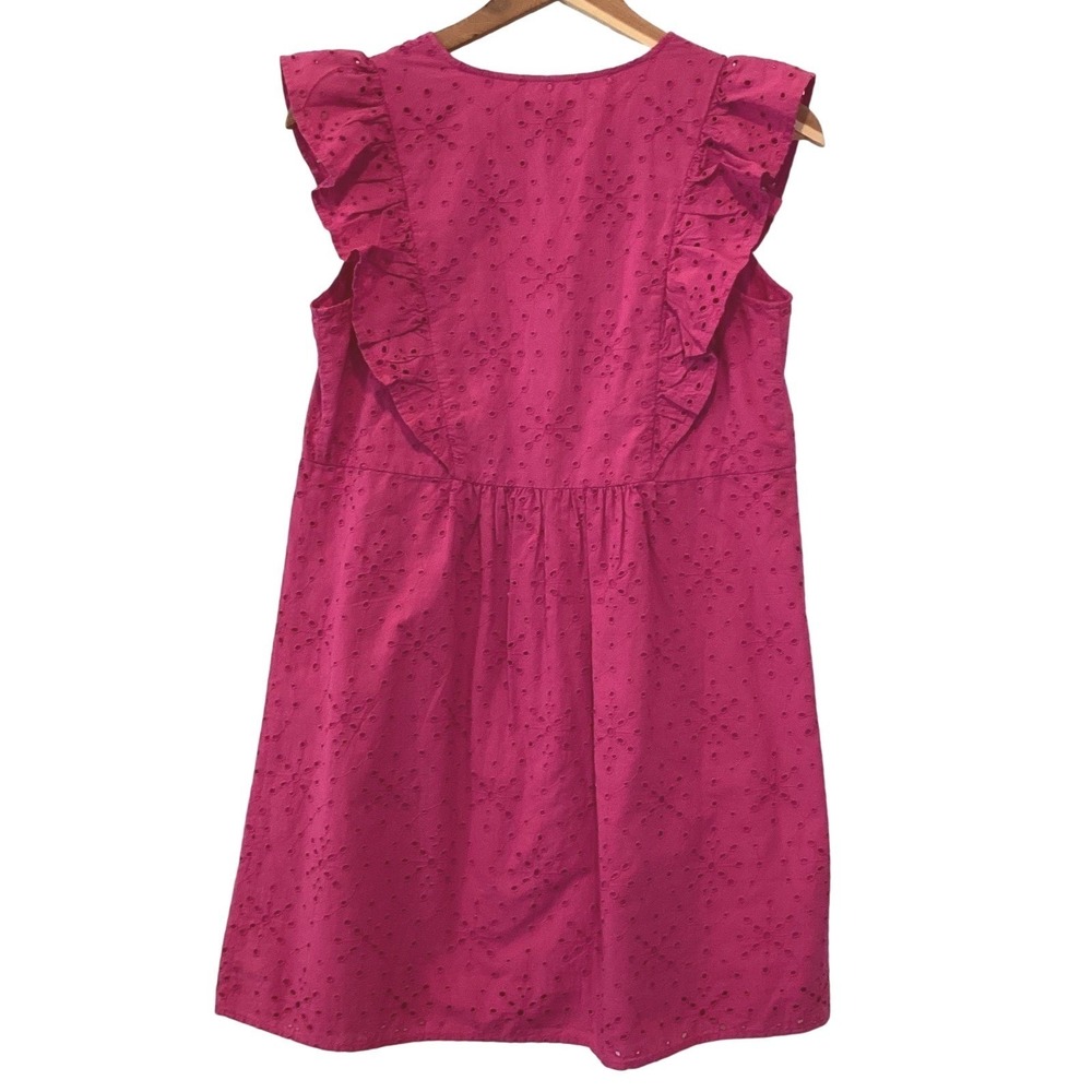 LOFT Raspberry Pink Eyelet Button Front Puff Sleeve Babydoll Mini Dress - XS/P - Picture 7 of 9